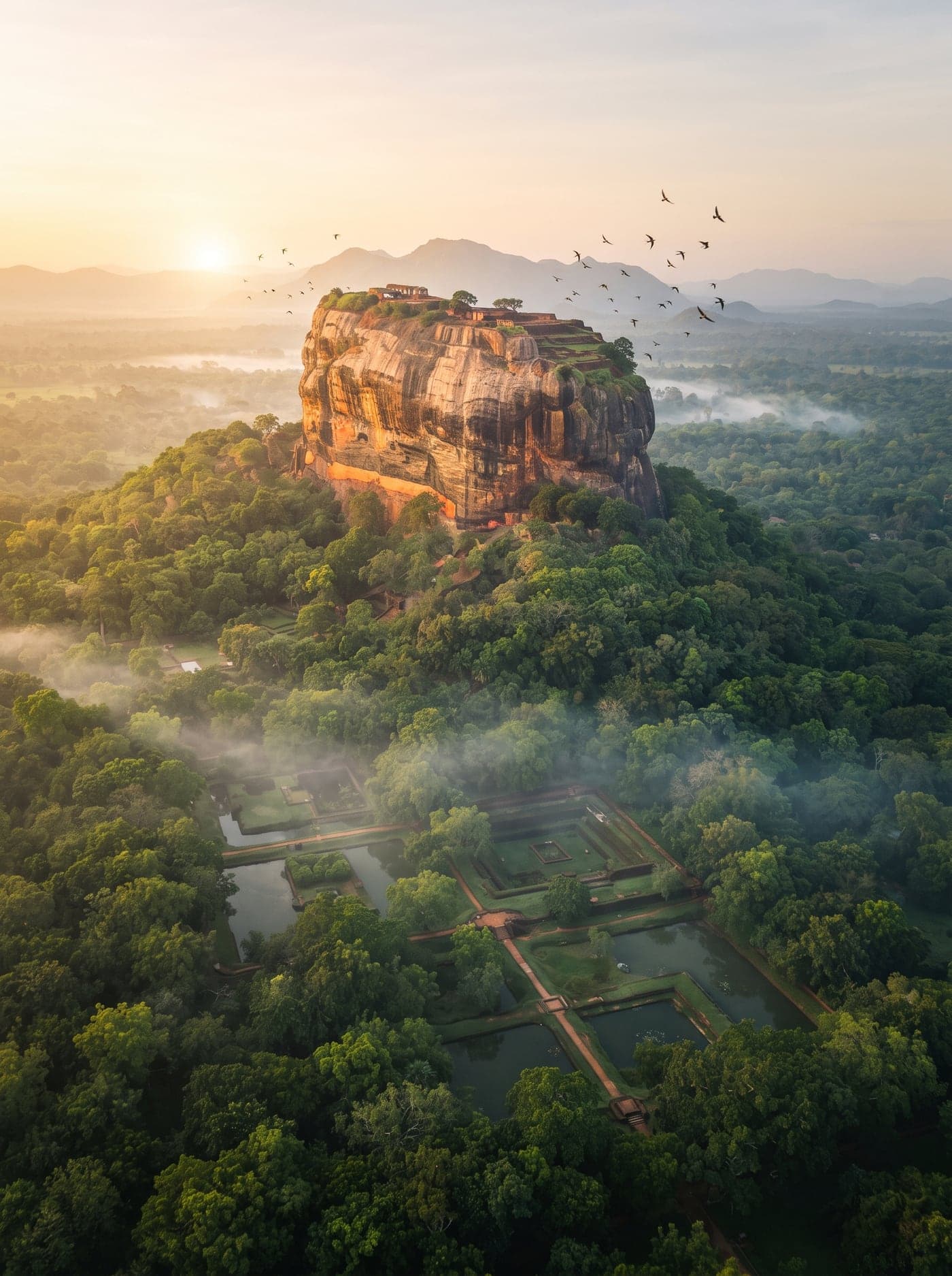 Sigiriya Lion Rock Fortress rising dramatically above forest canopy