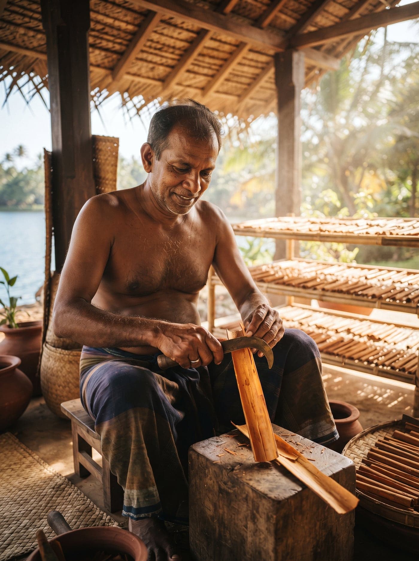 Traditional spice estate artisan peeling heirloom cinnamon