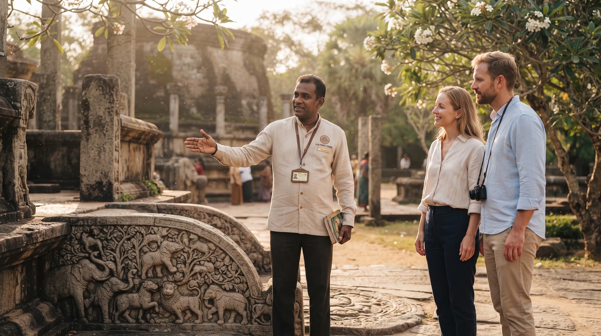 Licensed National Tourist Guide Lecturer interpreting ancient Sri Lankan heritage